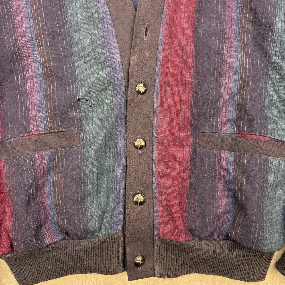 Vintage Pendleton Cardigan Mens Medium Striped Sweater 100% Virgin Wool USA Made - Picture 2 of 12